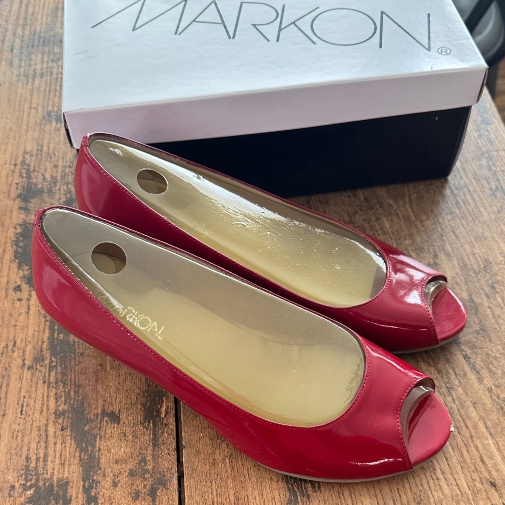 Markon Red Peep Toe Heels for Women